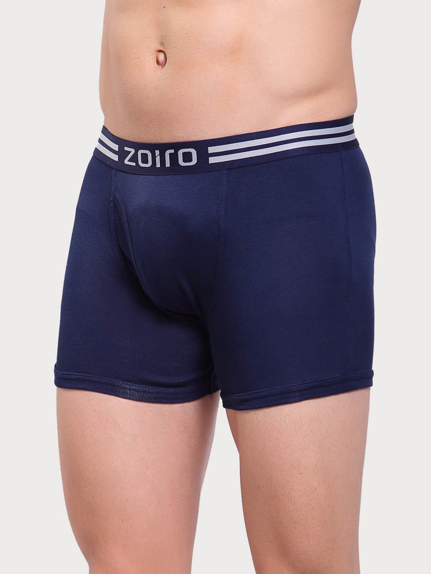Zoiro Dark Denim & Black Cotton Regular Fit Trunks - Pack Of 2
