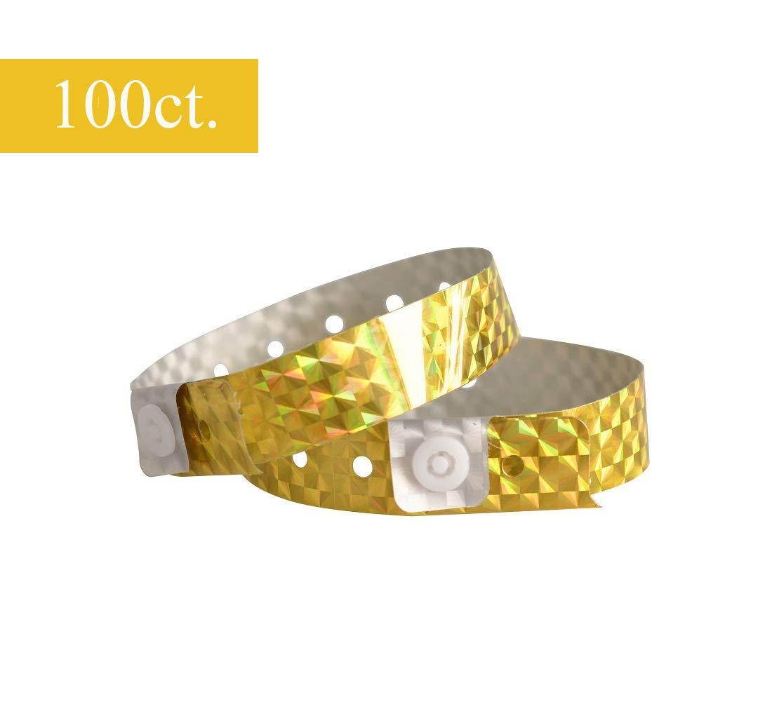 Ouchan Holographic Material Plastic Wristbands - 100 Pack Wristbands for Events (100, Gold)