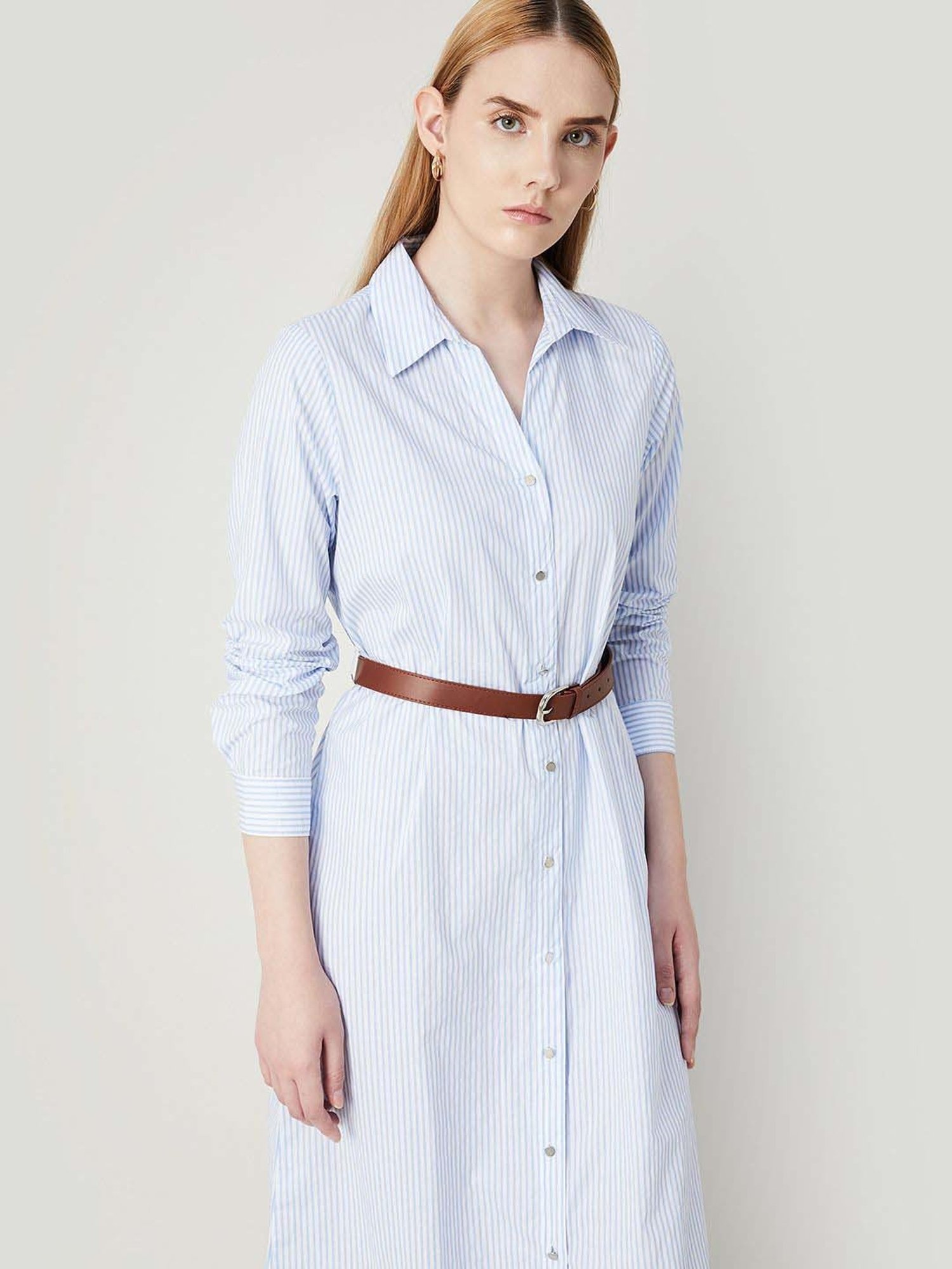 Code by Lifestyle Blue Cotton Striped Shirt Dress
