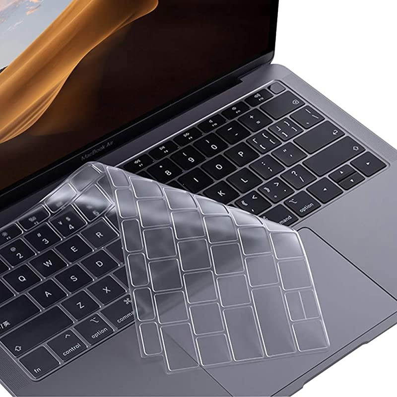 Premium Ultra Thin TPU Keyboard Cover Skin for MacBook Air 13Inch 2018 2019 with Touch ID Retina Display Model A1932 NOT FIT Air 2020 Keyboard Accessories Protector Transparent Clear