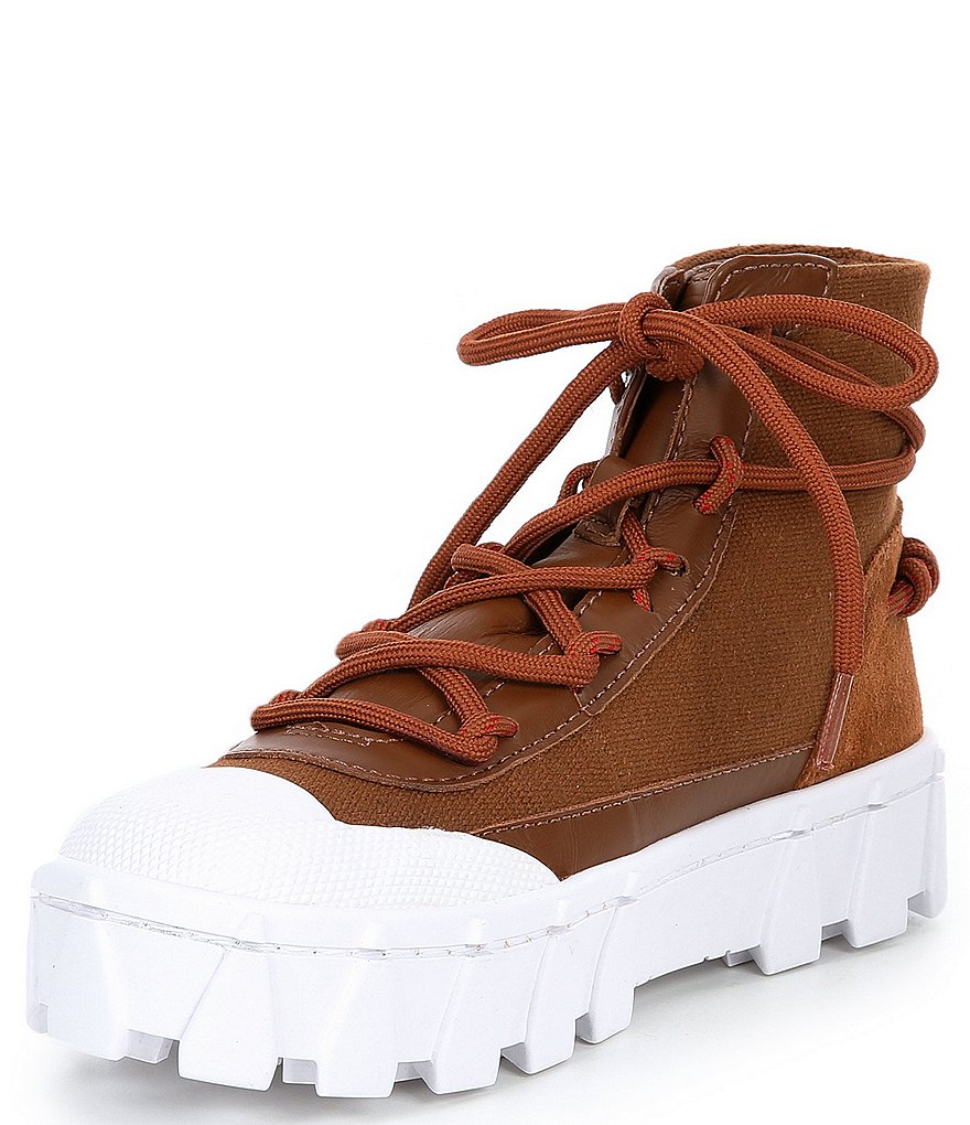 Schutz Kirk Canvas Leather Lugged Platform Sneakers