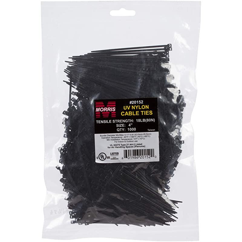 Ultraviolet Black Nylon Cable Ties 8 Inch Length Heavy Duty 40Pound Tensile Strength Cable Organization Applications UV Safe UL Approved Pack of 1000
