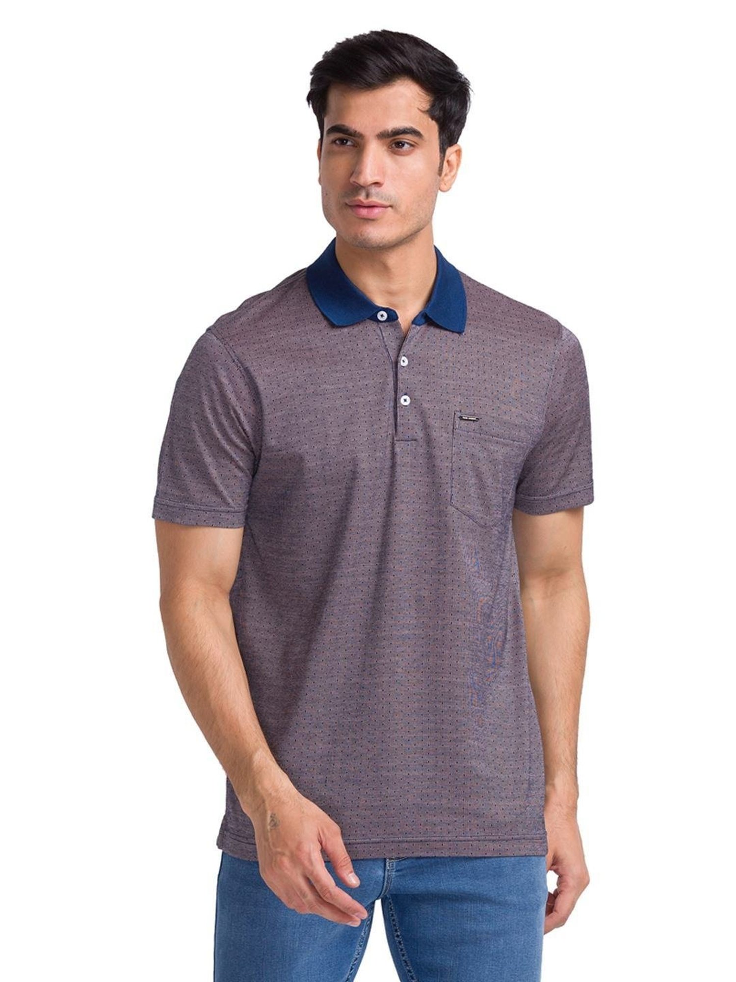 Park Avenue Red & Blue Cotton Slim Fit Self Pattern Polo T-Shirt