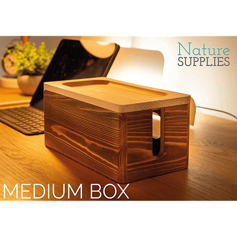 of Two Rustic Wooden Cable Management Box Cord Organizer Large Storage Holder for Desk TV Computer USB Hub System to Cover and Hide amp Power Strips amp Cords Dark Brown