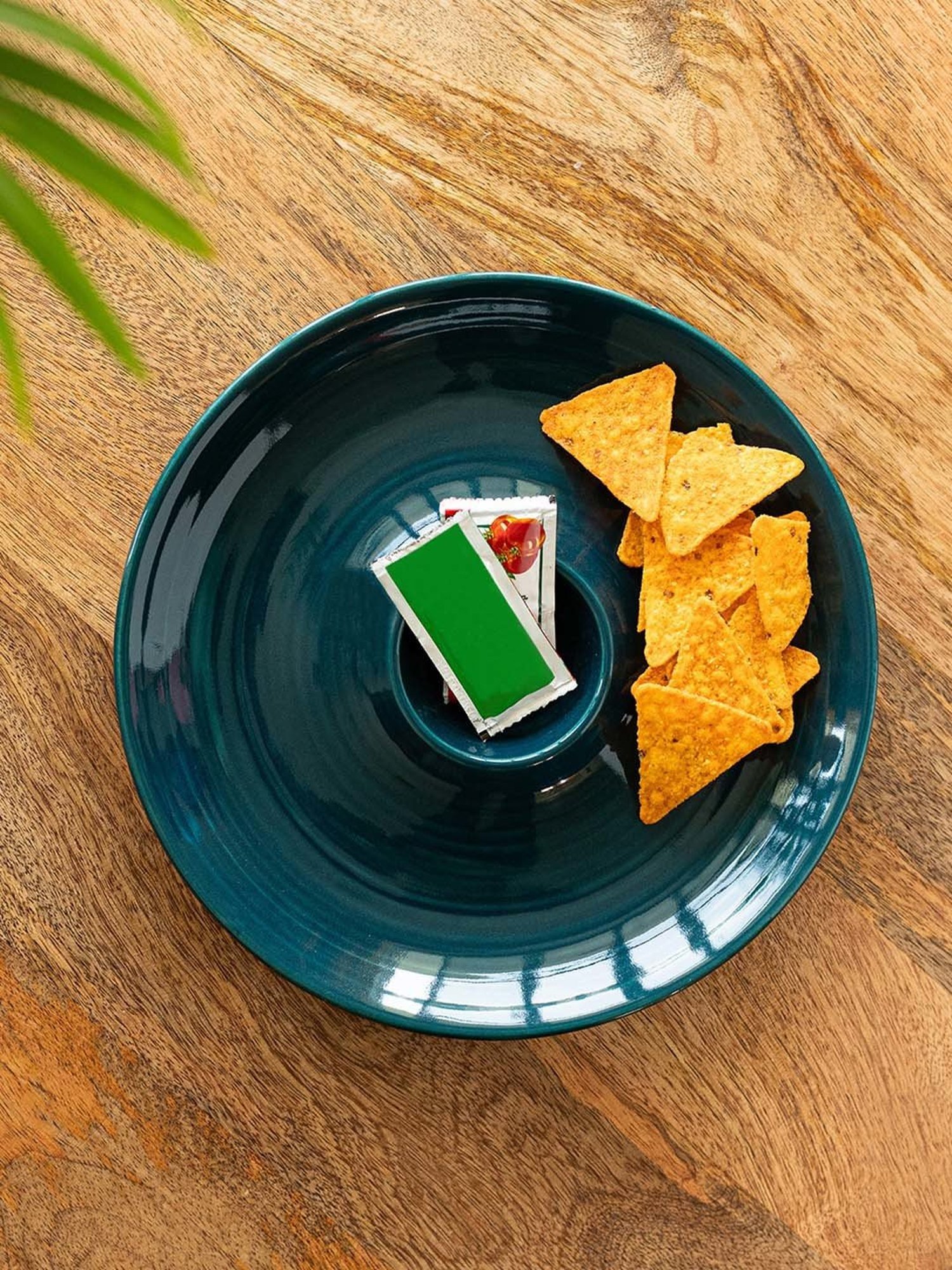 ExclusiveLane Teal Forest Dark Teal Ceramic Dip Serving Platter (0.04 L)