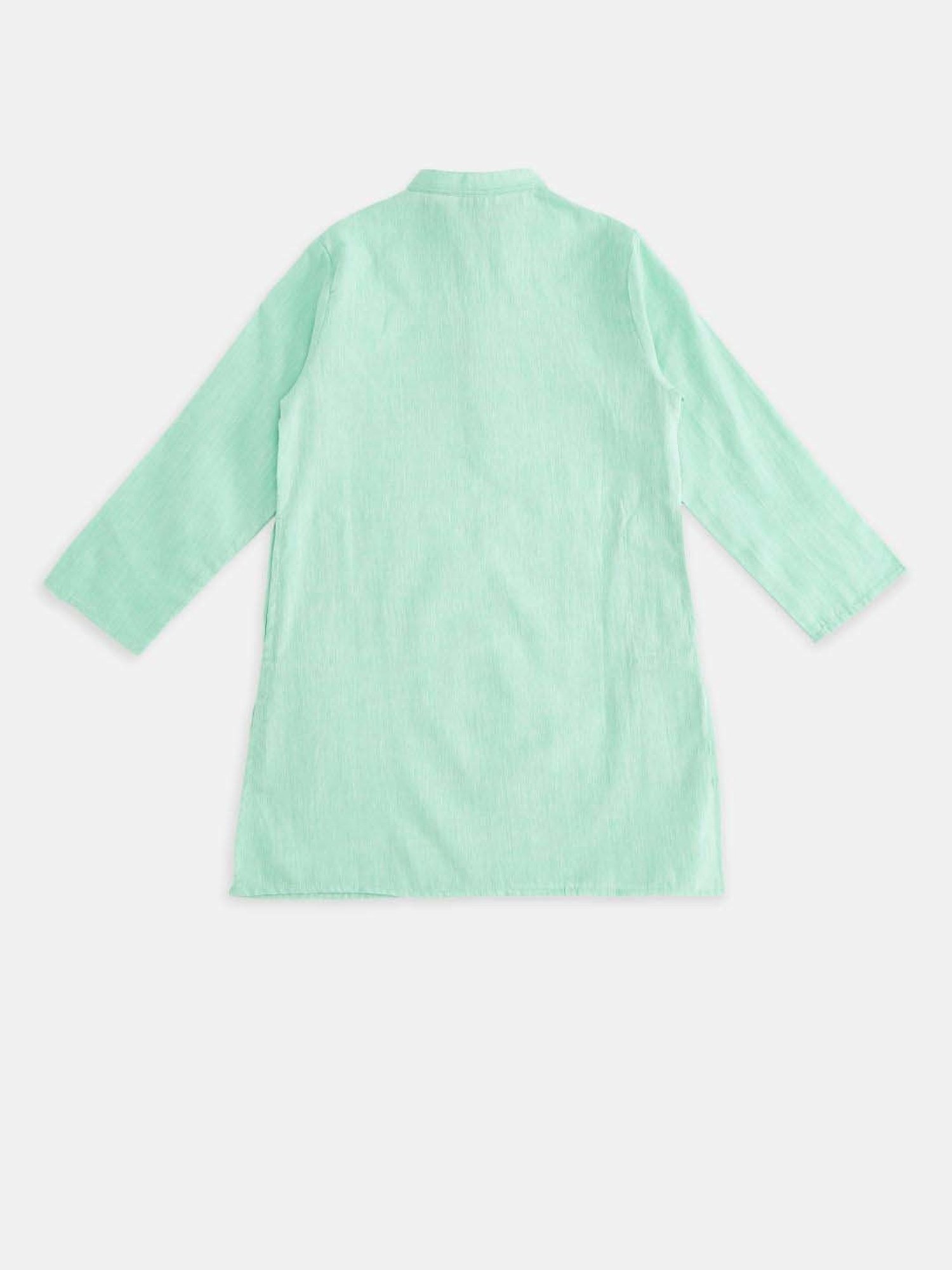 Indus Route by Pantaloons Kids Mint Green & White Cotton Regular Fit Full Sleeves Kurta Set