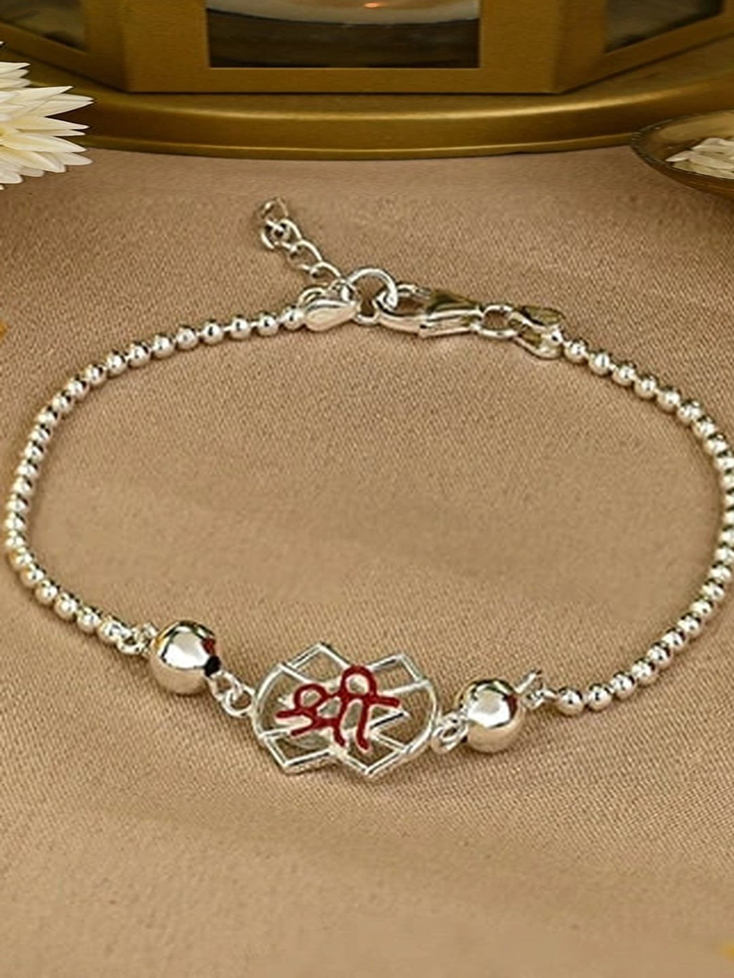 Touch925 Red Shree Rakhi cum Bracelet in Sterling Silver for Men