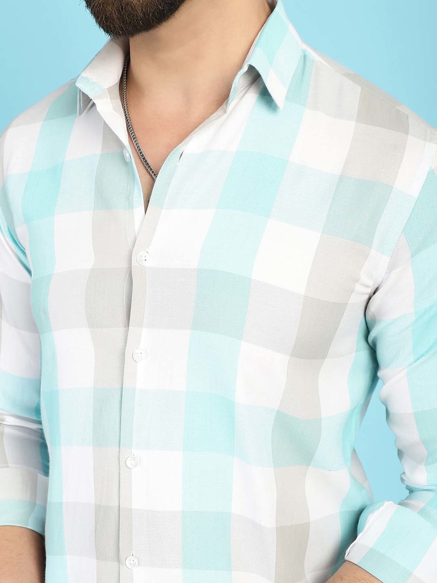 Indian Needle Sky Blue Regular Fit Check Cotton Shirt