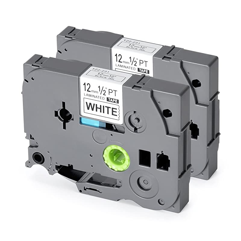 Compatible Label Tape Replacement for TZe231 12mm x 8m Black on White Standard Laminated Labels for Brother PTouch Label Maker PTH110 PTD210 PTD400AD PTD600 12 x 262ft 2Pack