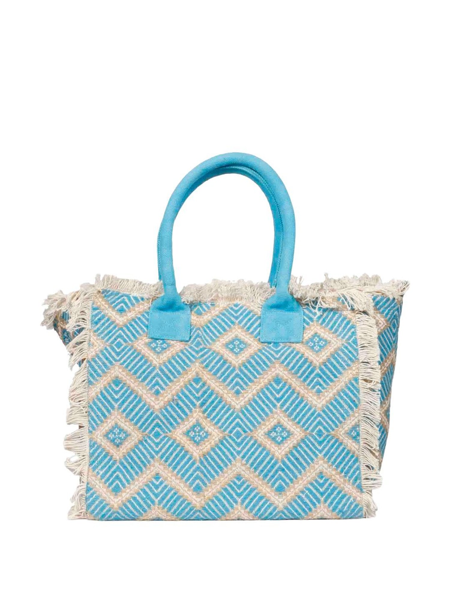 Favore Blue & White Printed Medium Handbags