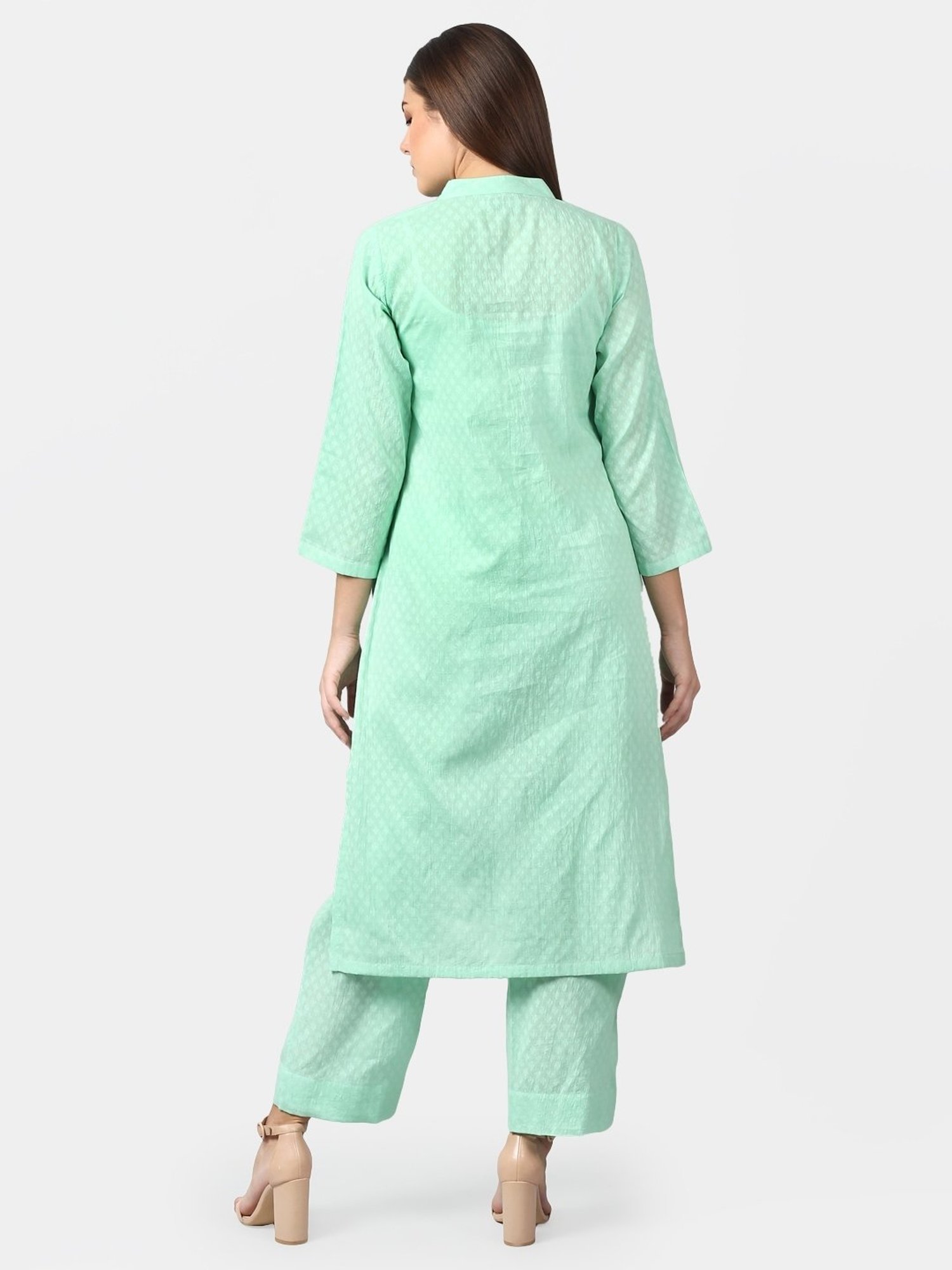 DART STUDIO Green Cotton Embroidered Straight Kurta