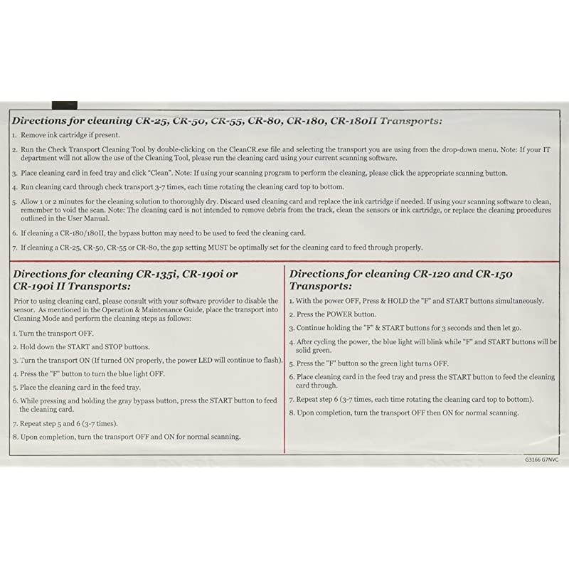 Cleaning Cards for  CRSeries Check Scanners Box of 15