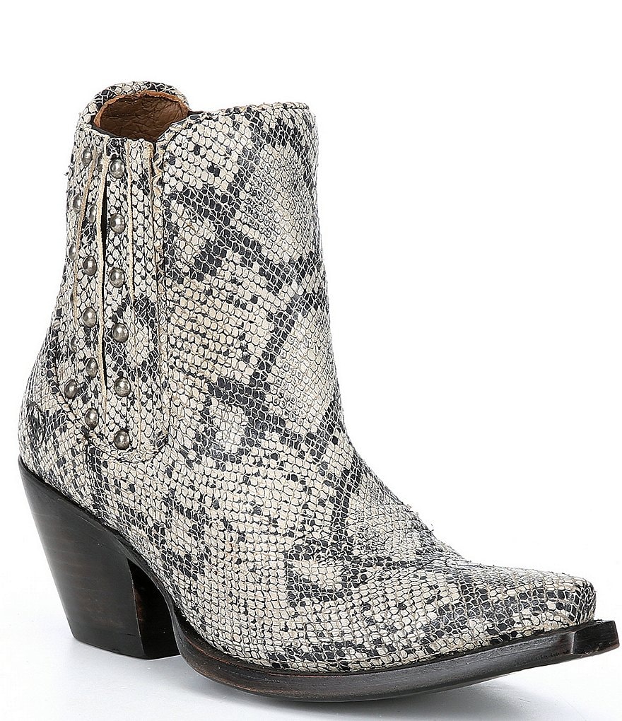 Ariat Eclipse Snake Print Leather Block Heel Chelsea Western Booties