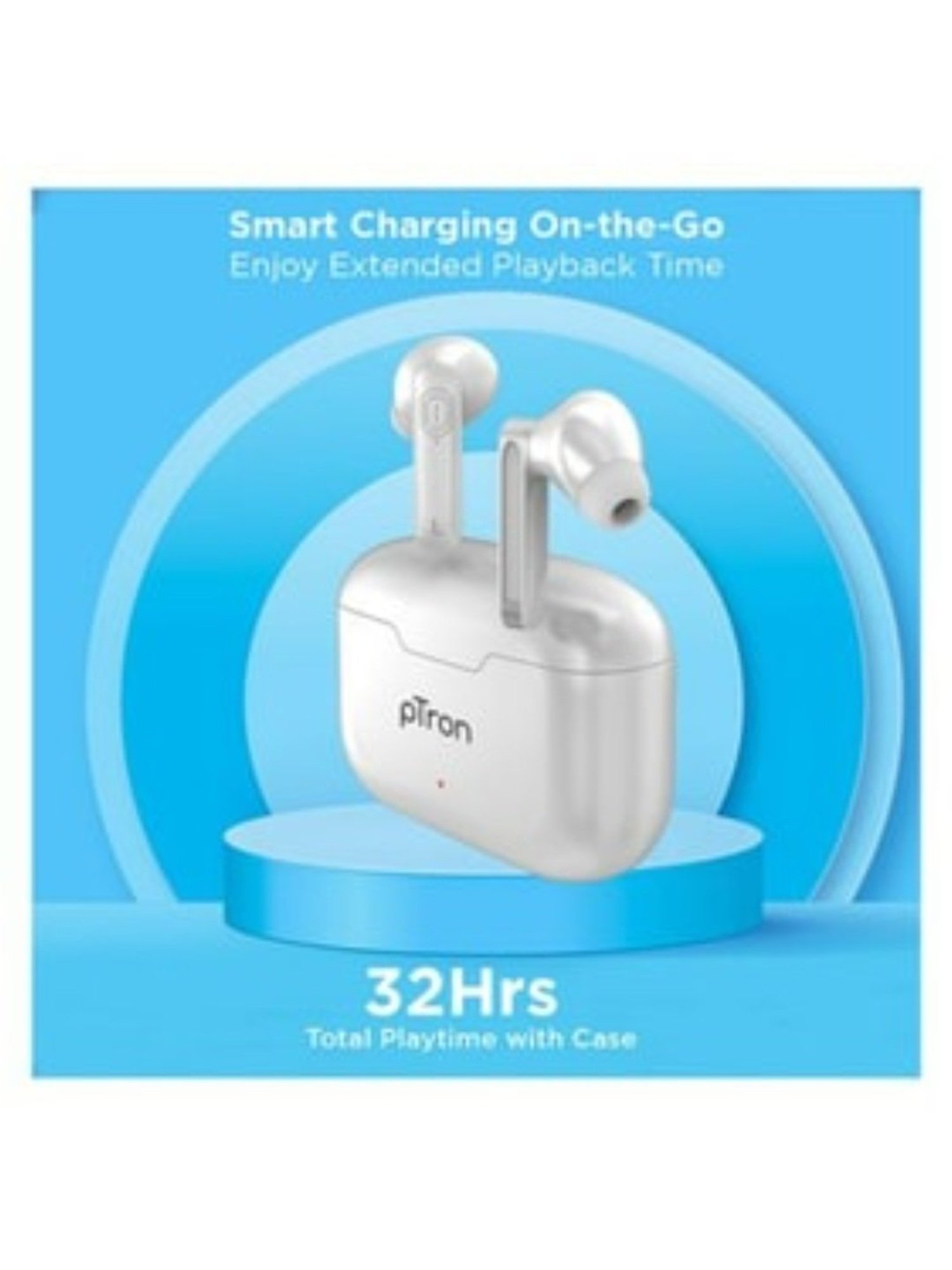 PTron Bassbuds Duo Bluetooth 5.1 Wireless Earbuds Stereo Audio Touch Control (White)