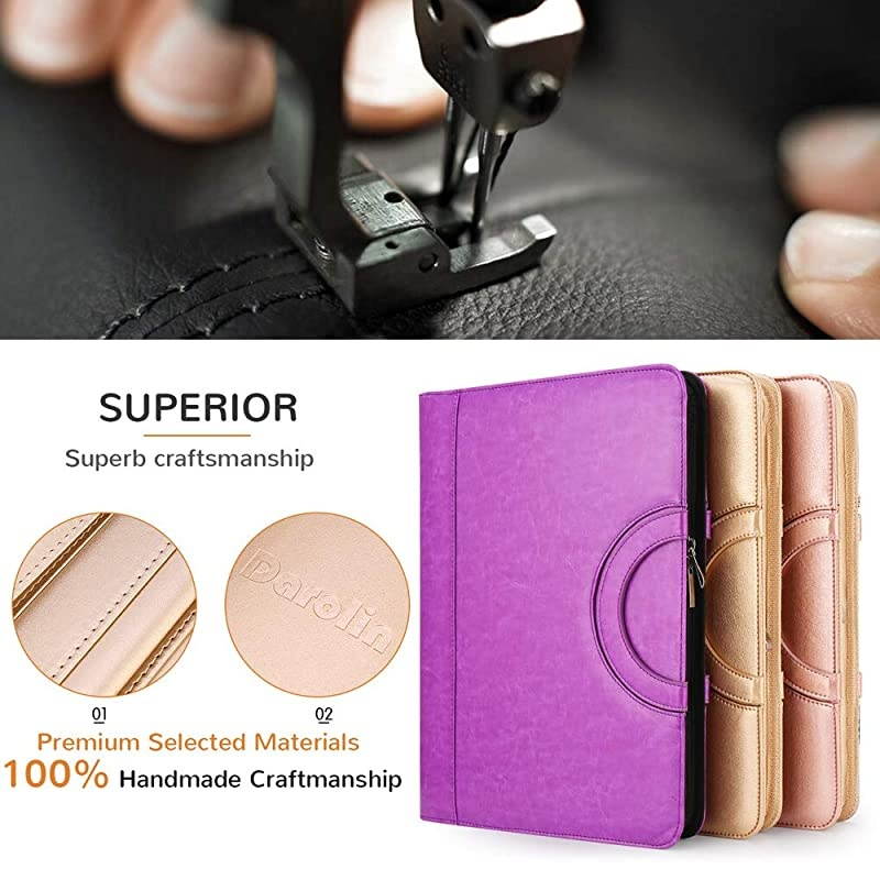 Zippered Leather Padfolio Portfolio with Hidden Handle and Clipboard Business Conference Portfolio Organizer Notepad Folder Portfolio Bag Portfolio Padfolio for WomenMen Gold