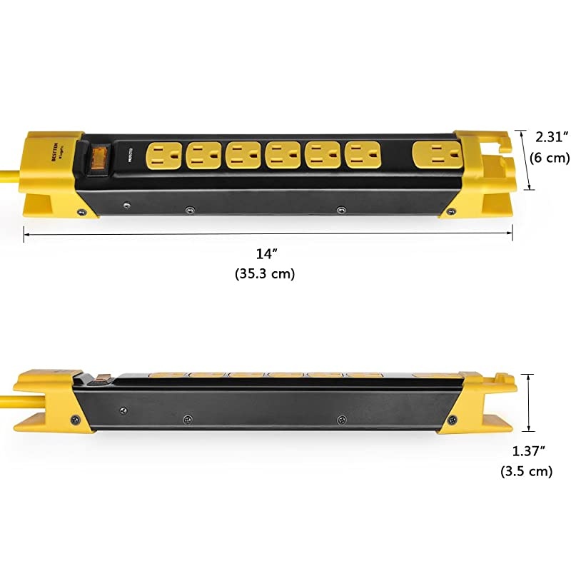 7 Outlet Heavy Duty Metal Surge Protector Power Strip with Cord Management 9Foot Cord ETL Certified Yellow