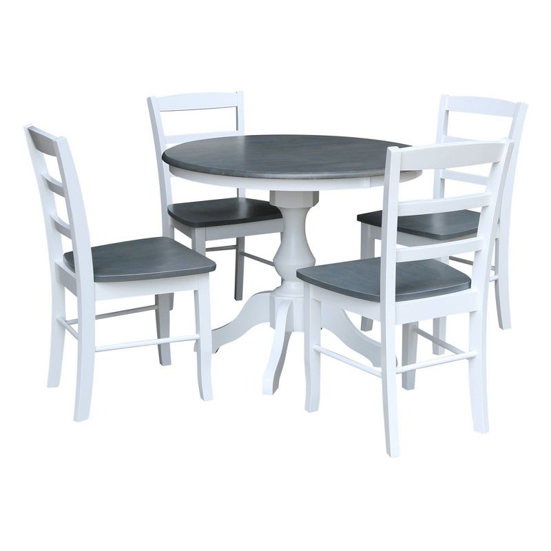 36" Round Dining Table with 4 Madrid Ladderback Chairs White/Heather Gray - International Concepts
