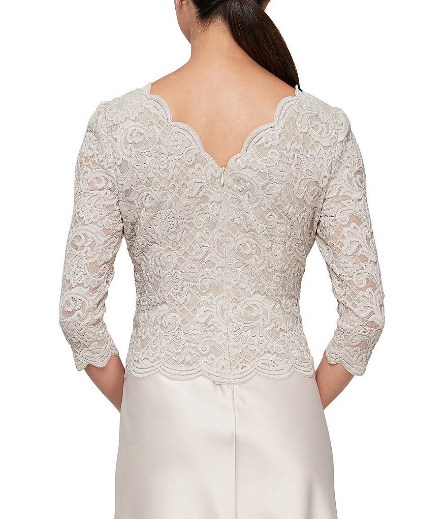Alex Evenings 3/4 Sleeve Stretch Lace Scalloped Jewel Neck Dress