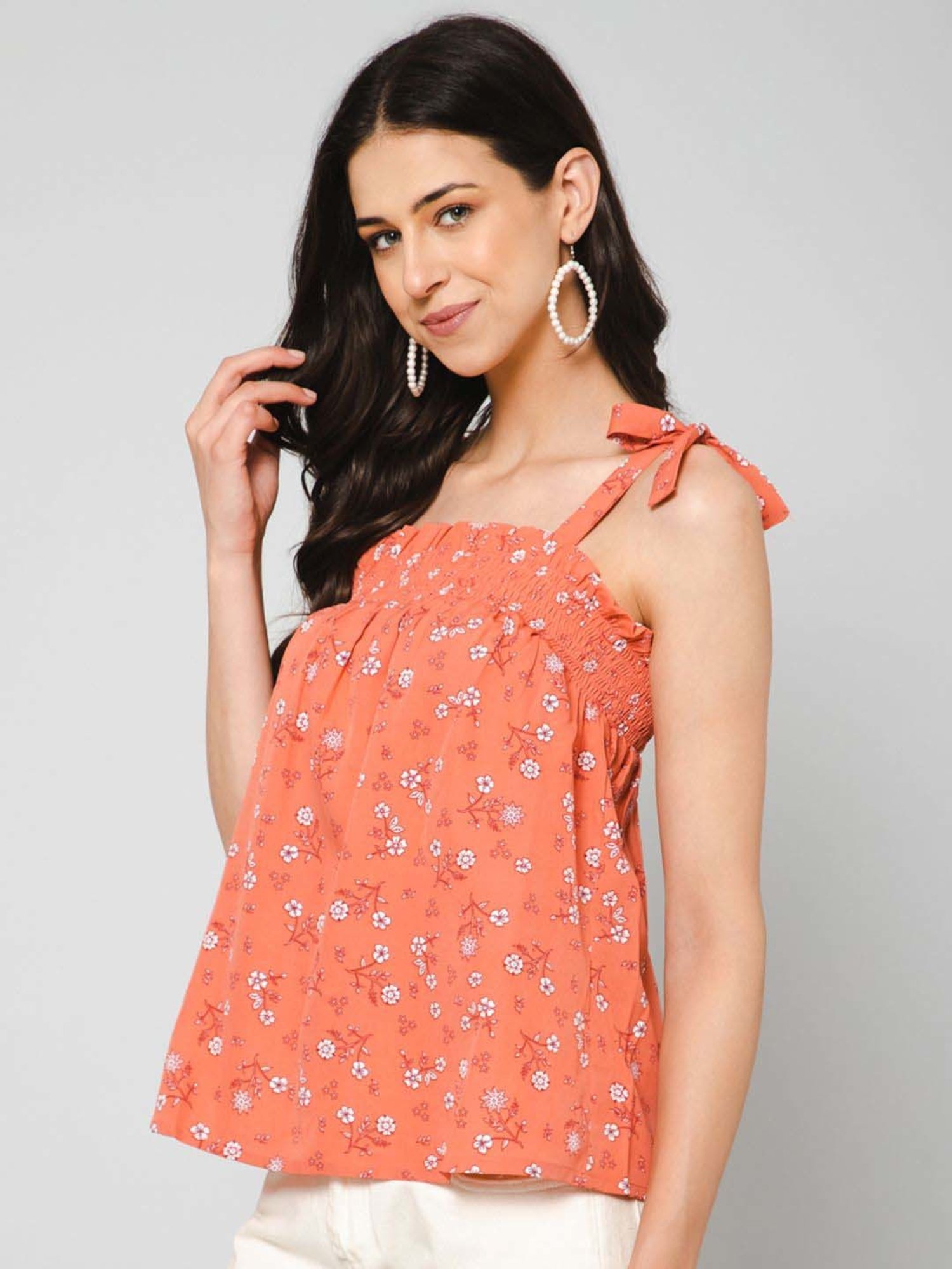 PURYS Orange Printed Top