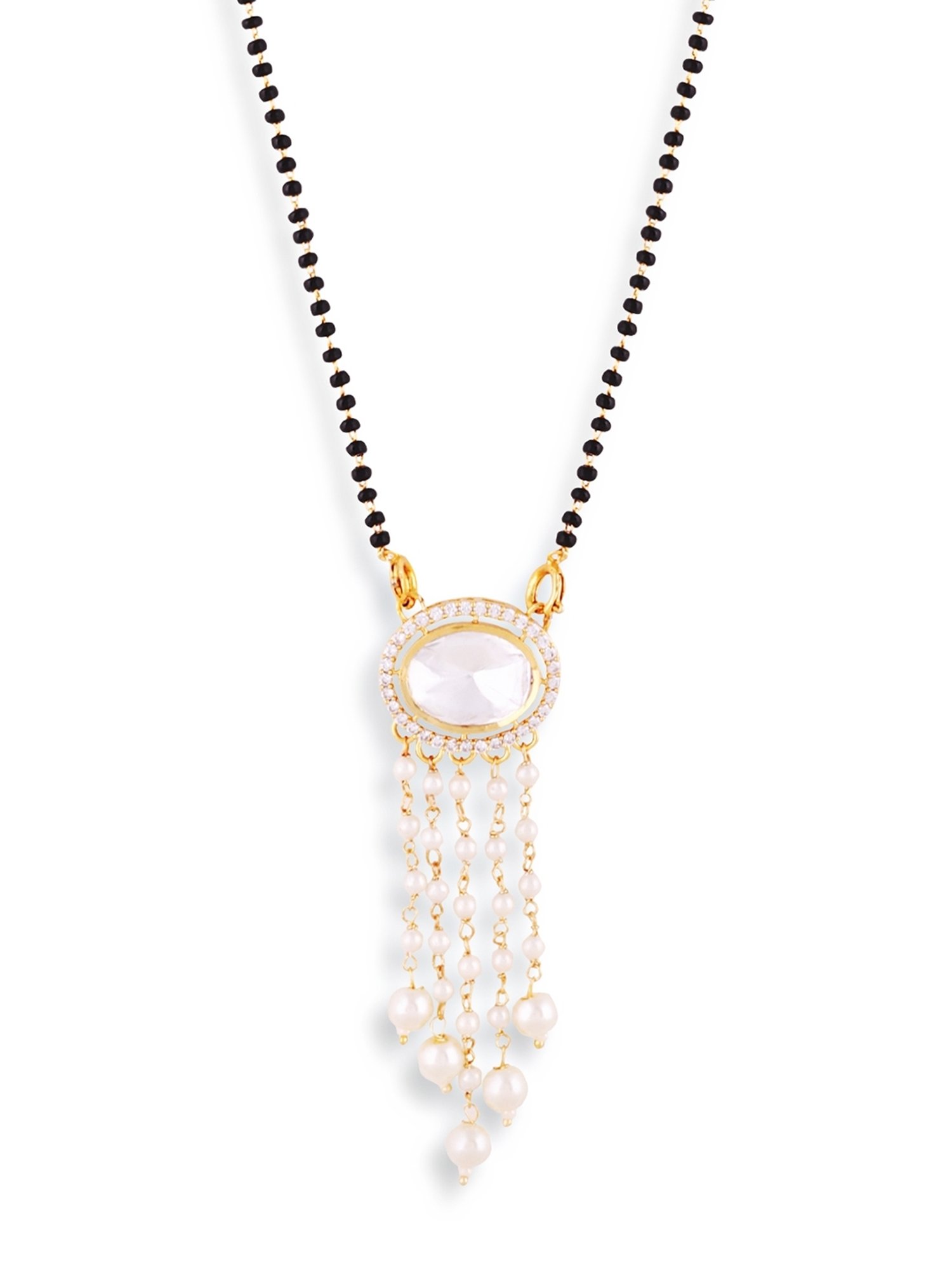 Abdesigns Gold-Plated American Diamond & Black Beaded Mangalsutra