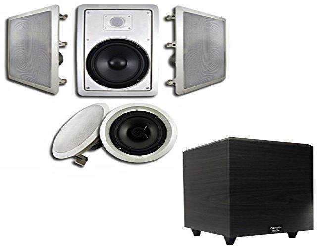 Acoustic Audio 5.1 Speaker System Flush Mount 5 Speaker Set and 6" Powered Sub