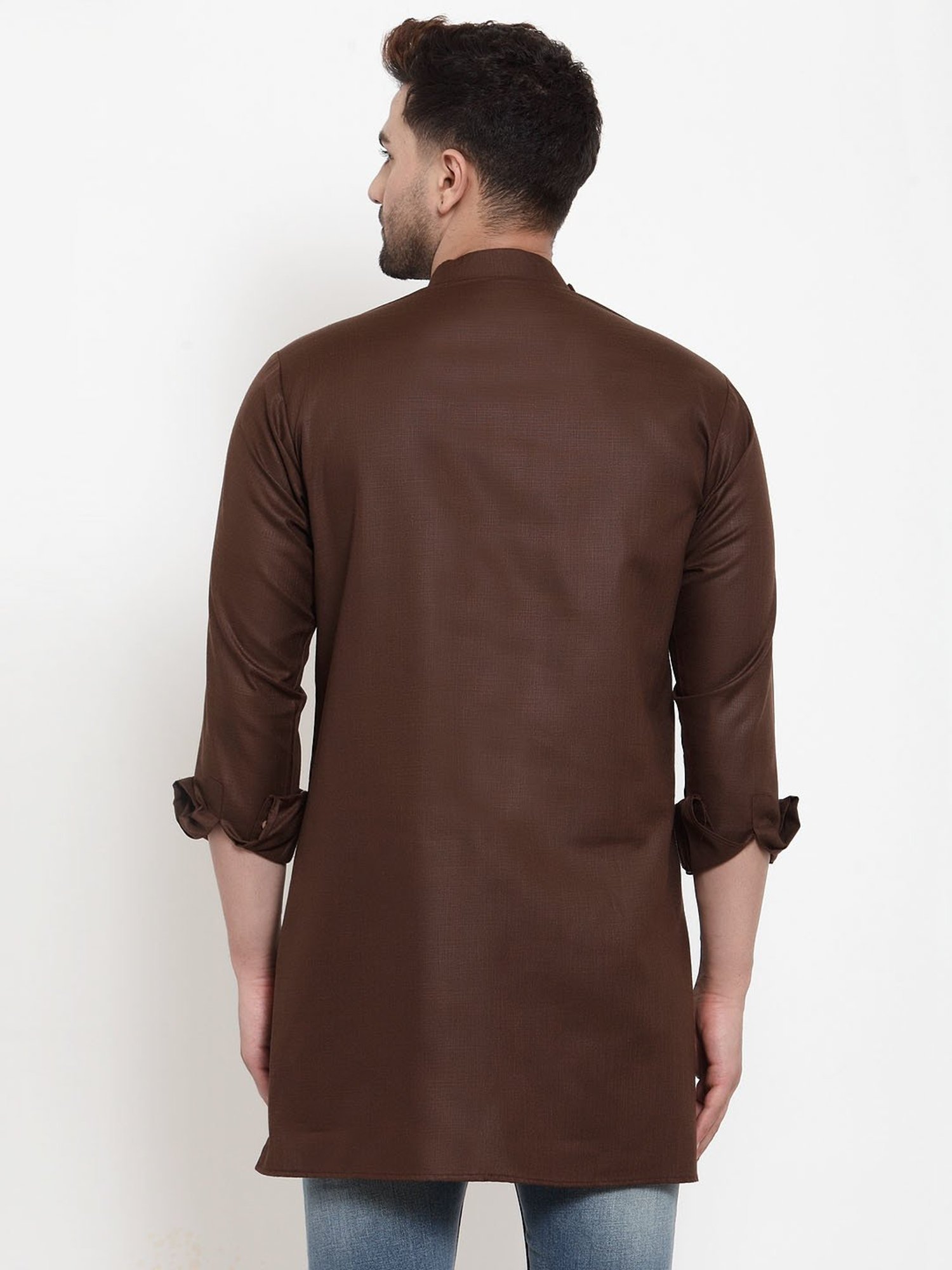 Benstoke Brown Regular Fit Short Kurta