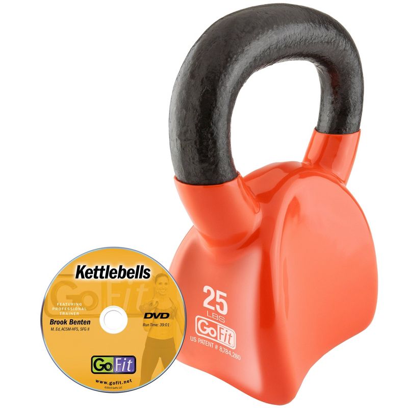 GoFit Contoured Kettlebell with Training DVD - Orange (25 lbs)