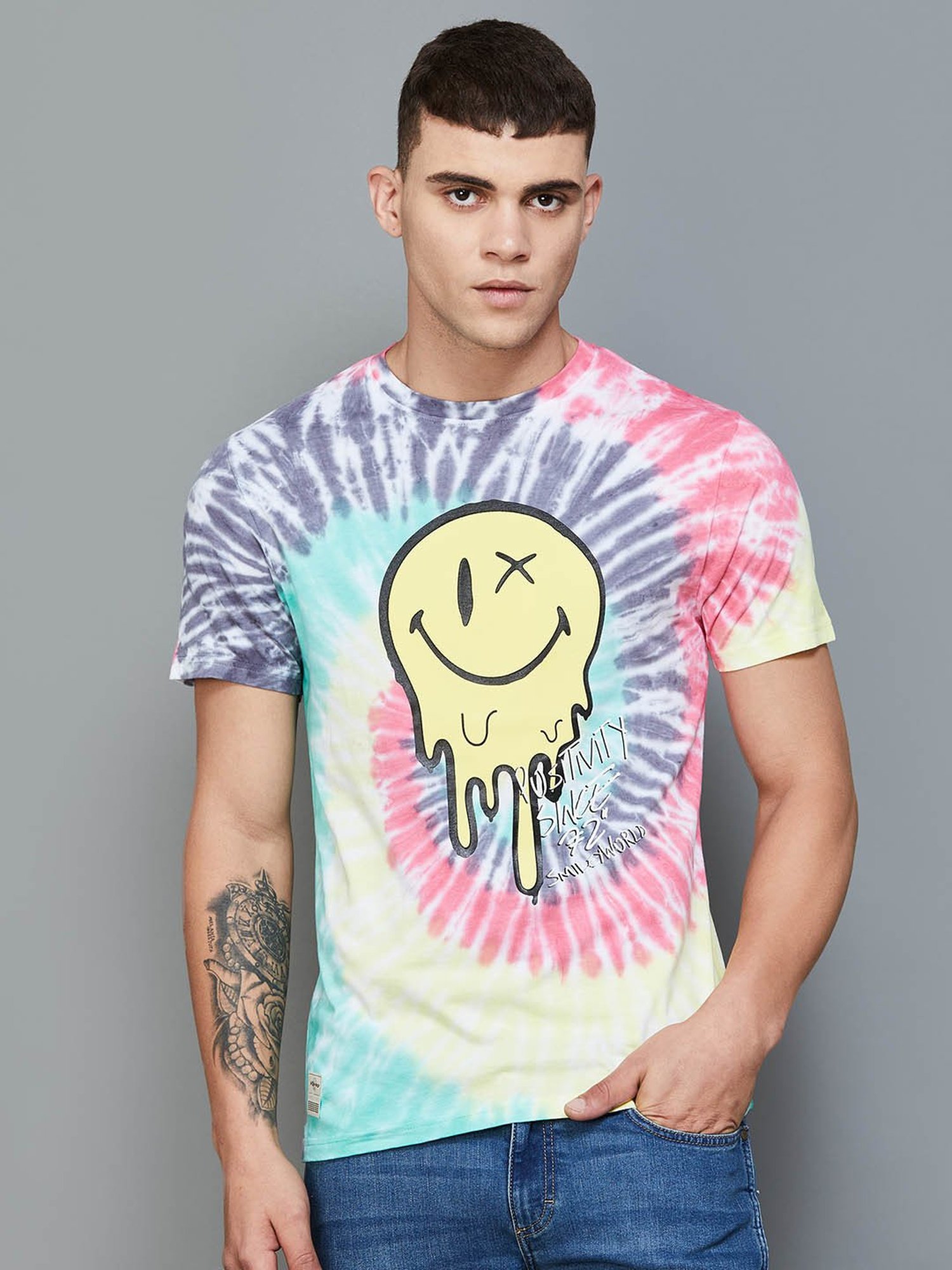 SmileyWorld Multi Cotton Regular Fit Printed T-Shirt