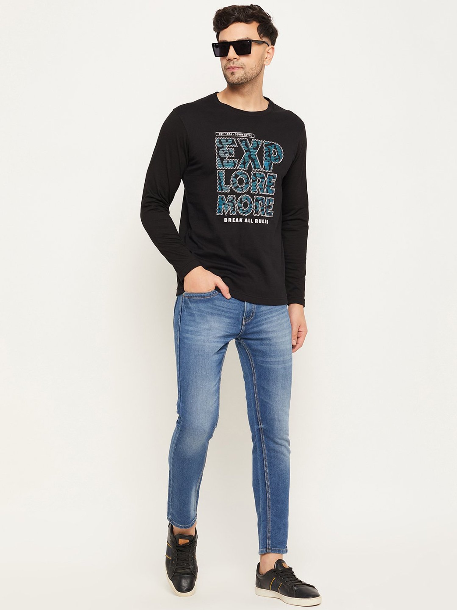 Club York Black Regular Fit Printed Crew T-Shirt