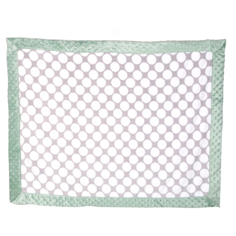 Bacati - Grey Dots with Solid Border Blanket (Grey Dots/Mint Border)