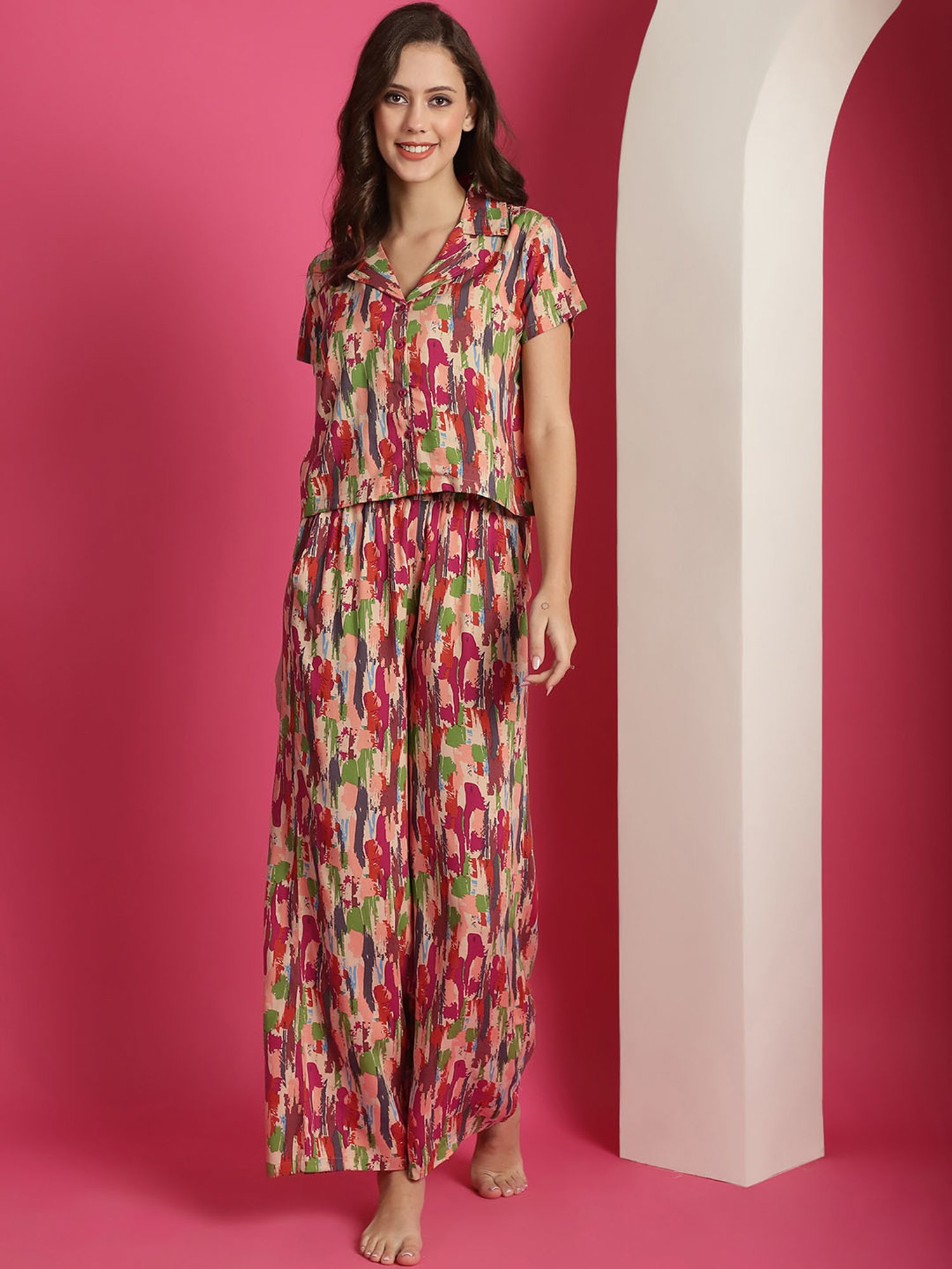 Boston Club Multicolor Printed Top With Lounge Pants