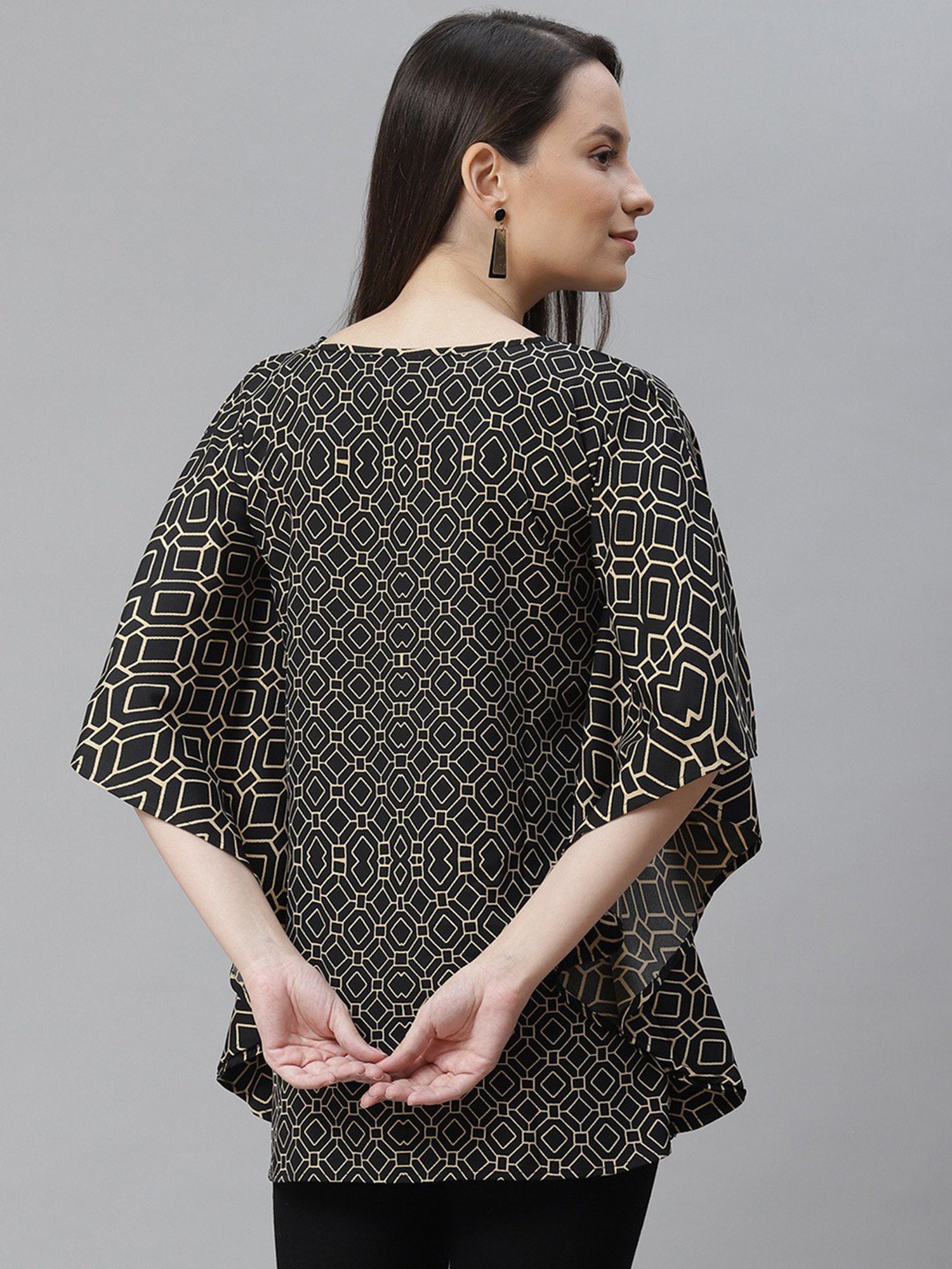 Cottinfab Black Printed Kaftan Crepe Top