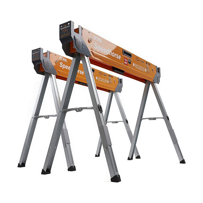 Bora Portamate Speedhorse 1500 Pound Capacity Heavy Duty Sawhorse Table Stand Work Bench with Folding Legs for Woodworking and Contractors (2 Pack)