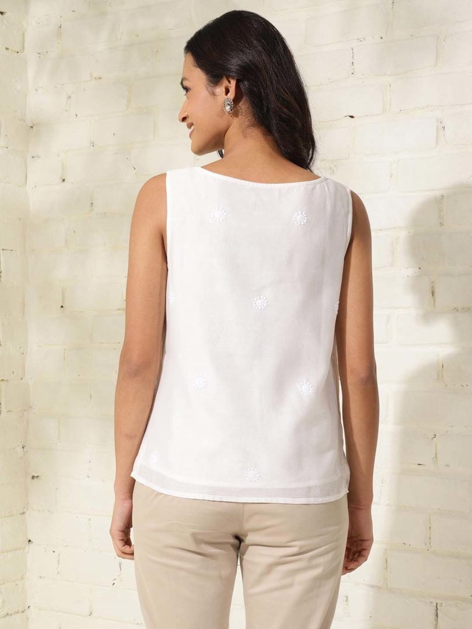 Fabindia White Embroidered Top