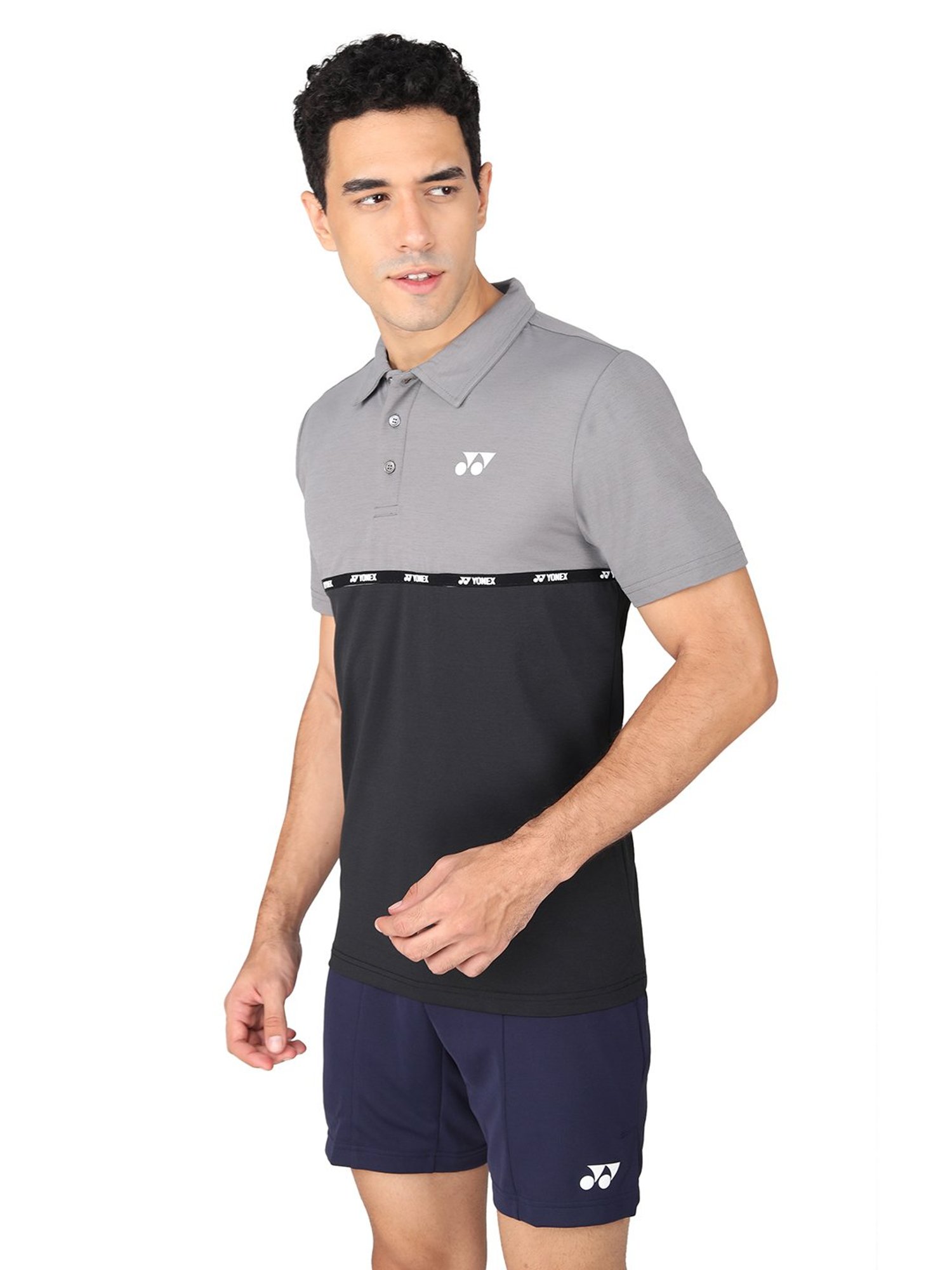 Yonex Grey & Jet Black Regular Fit Badminton Polo T-Shirt