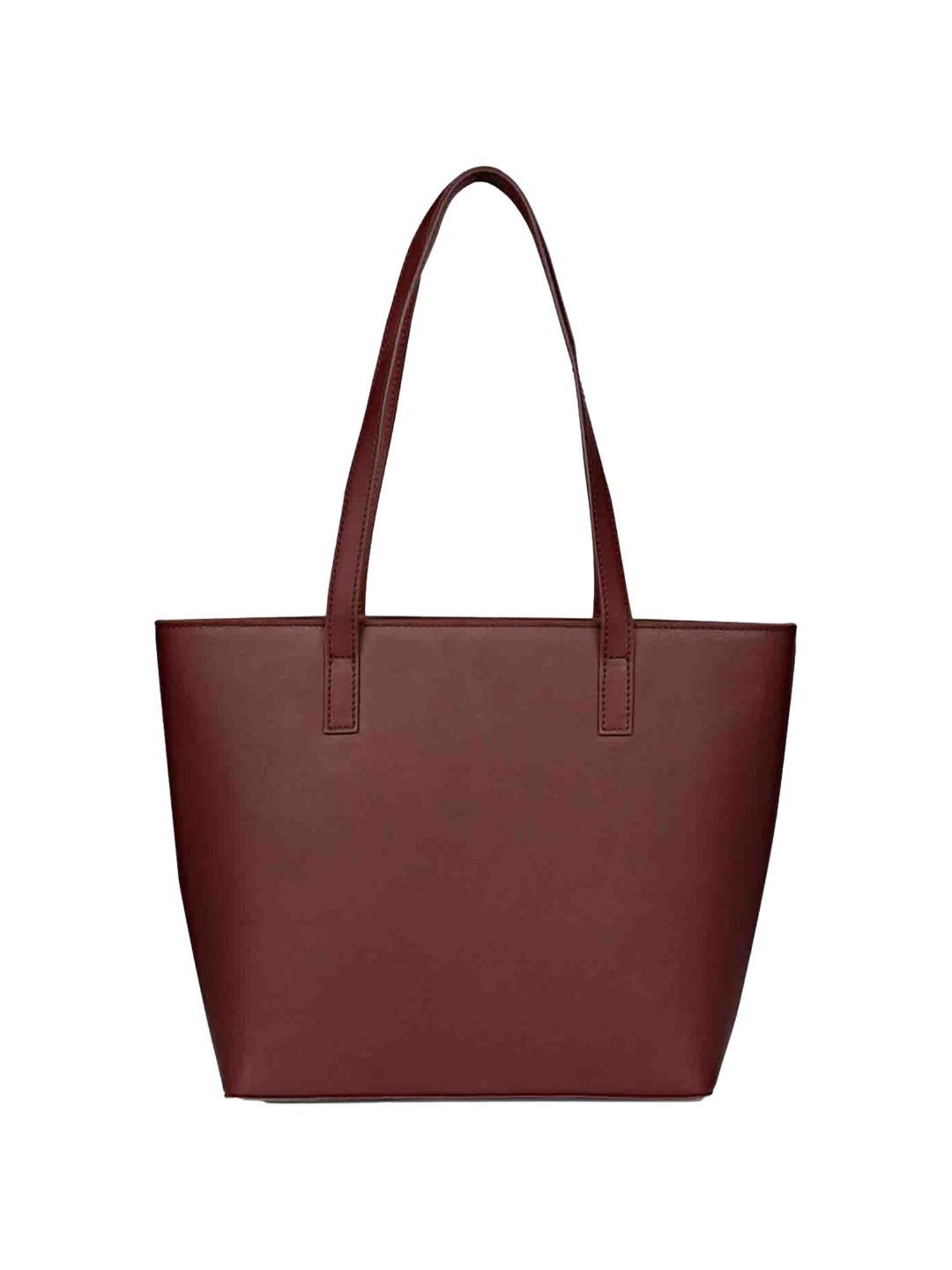 Favore Burgundy Solid Medium Tote Handbag with Pouch