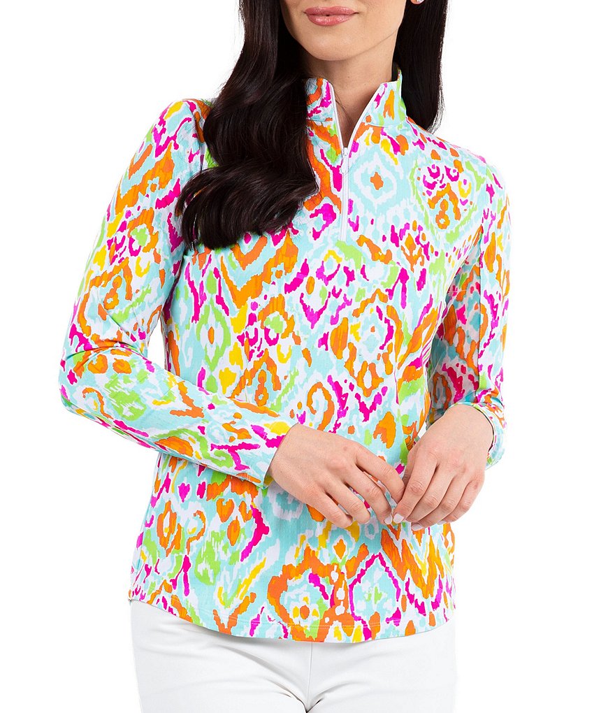 IBKUL Tillie Print Long Sleeve Mock Neck Top