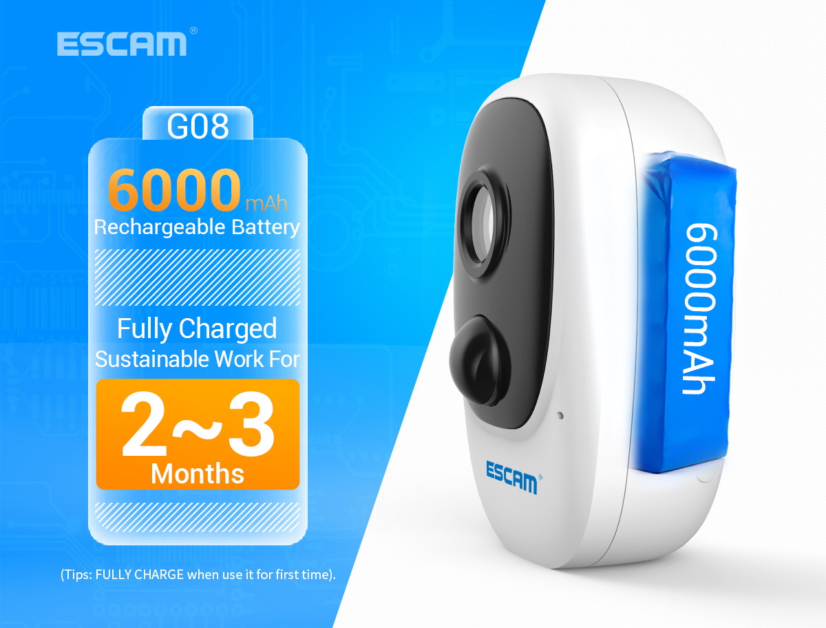 ESCAM G08 1080P Wireless Battery Rechargeable PIR IP Camera Solar Panel Audio Card Cloud Storage Security Video Recorder - Camera+Solar Panel
