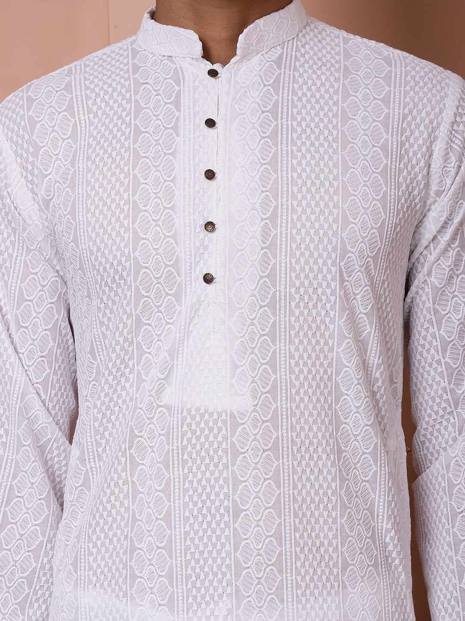 Jompers White Ragular Fit Embroidered Kurta Bottom Set