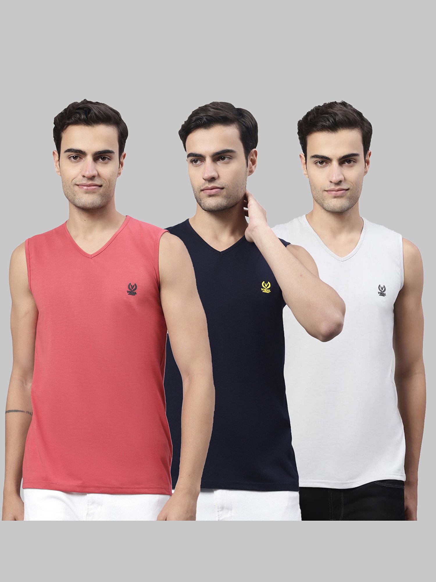 Vimal Jonney Multicolor Regular Fit Sleeveless Lounge T-Shirt - Pack of 3