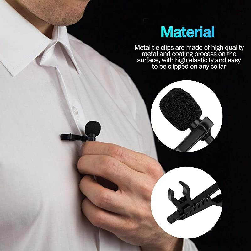 Lapel Microphone Metal Tie Clips Lavalier Microphone Replacement with Foam Windscreen Cover