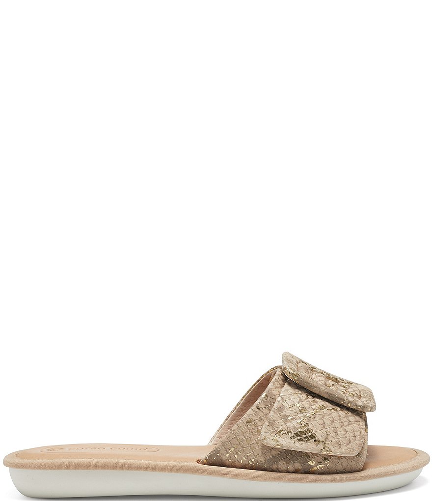 CC Corso Como Bahlia Metallic Snake Leather Buckle Slide Sandals