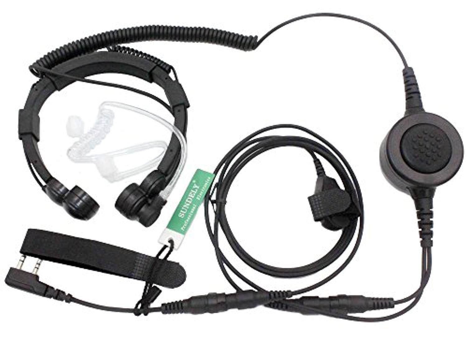 SUNDELY Military Grade Tactical Throat Mic Headset_Earpiece with BIG Finger PTT for Baofeng Radios Walkie Talkie UV_5R BF_530