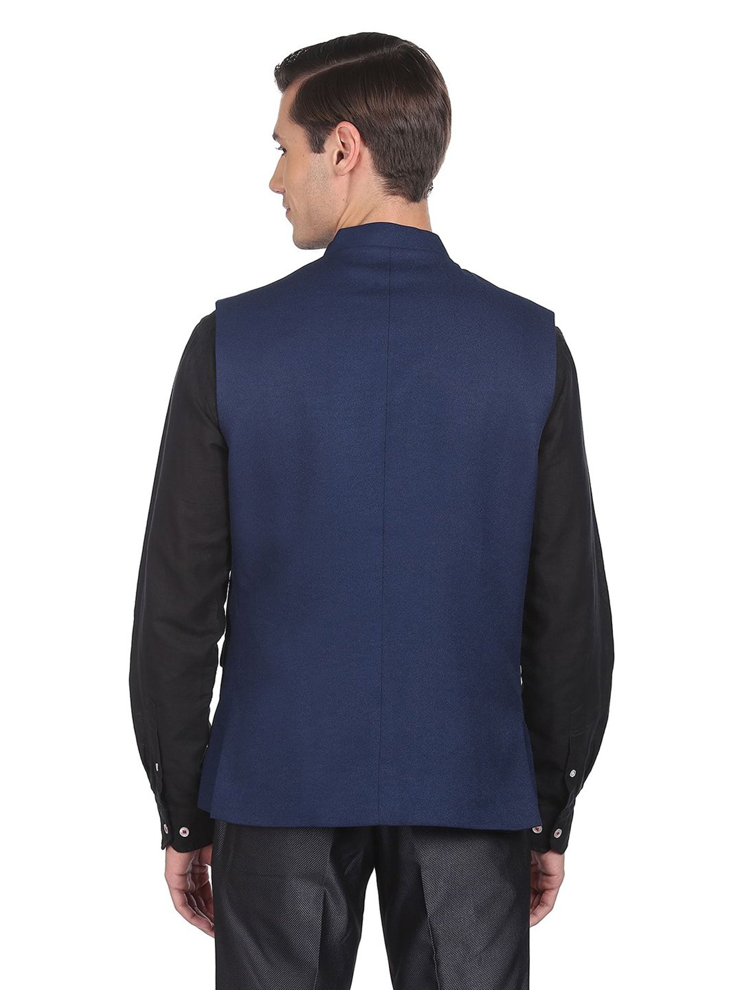 AD by Arvind Navy Mandarin Collar Nehru Jacket