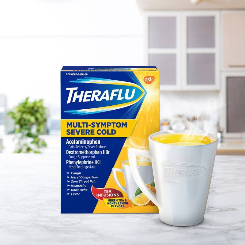 Theraflu Multi-Symptom Severe Cold Relief Powder - Acetaminophen - Green Tea & Honey Lemon - 6ct