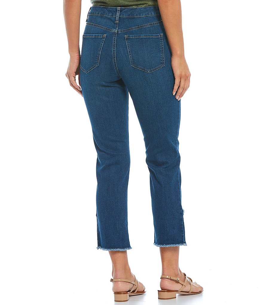 Code Bleu Petite Size Classic Straight Crop Frayed Tulip Front Hem Jeans