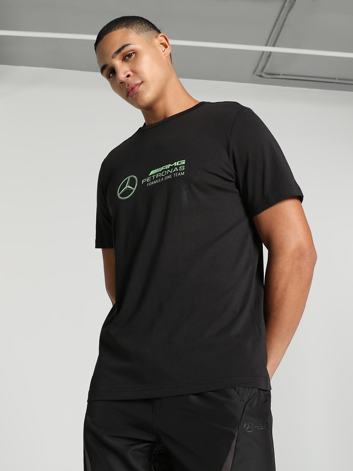 Puma Mercedes-AMG Petronas Motorsport Black Cotton Regular Fit Printed Sports T-Shirt