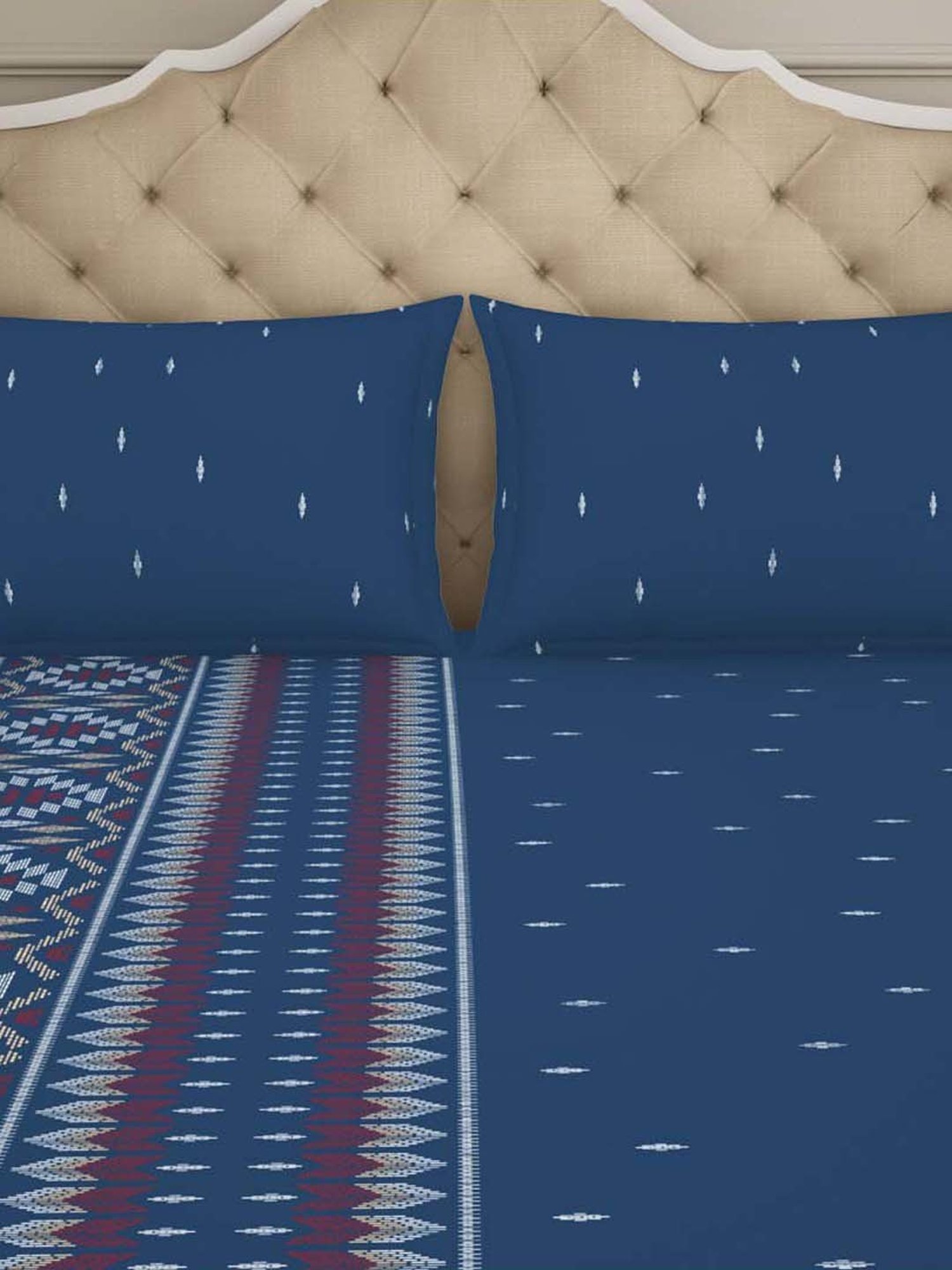 Welspun Blue Sapphire Cotton  Double Size Bedsheet With Pillow Covers