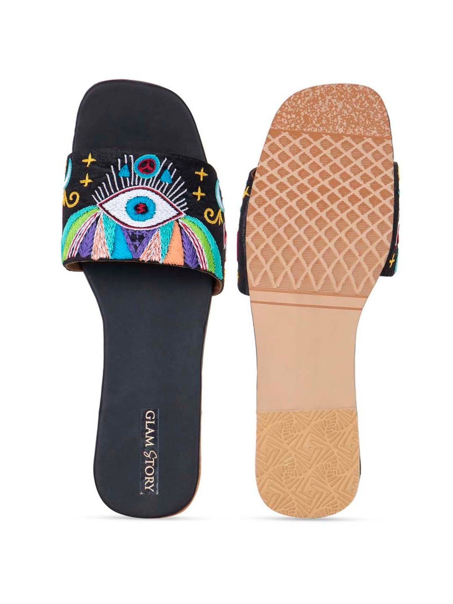 Glam Story Women's Black Ethnic Sandals