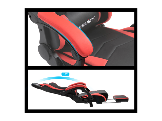 Dowinx Gaming Chair Ergonomic Office Recliner for Computer with Massage Lumbar Support, Racing Style Armchair PU Leather E-Sports Gamer Chairs with Retractable Footrest (Black&Gray)